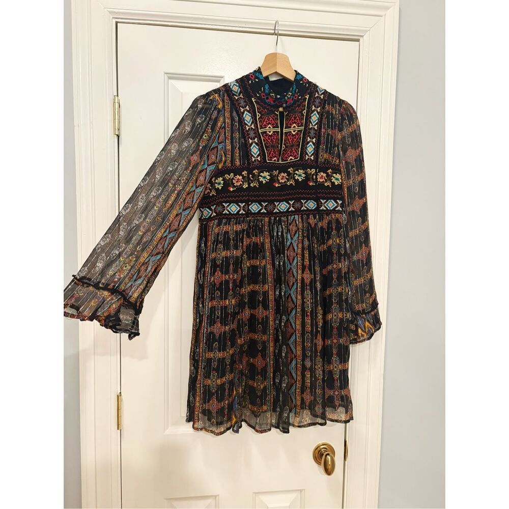 Anthropologie Sheria Metallic Embroidered Dress Size 4 - Picture 4 of 7